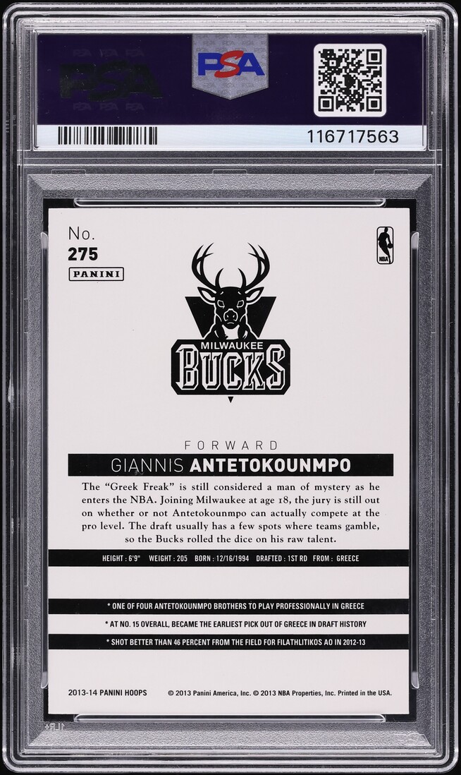2013 Hoops Gold Giannis Antetokounmpo ROOKIE #275 PSA 9 MINT