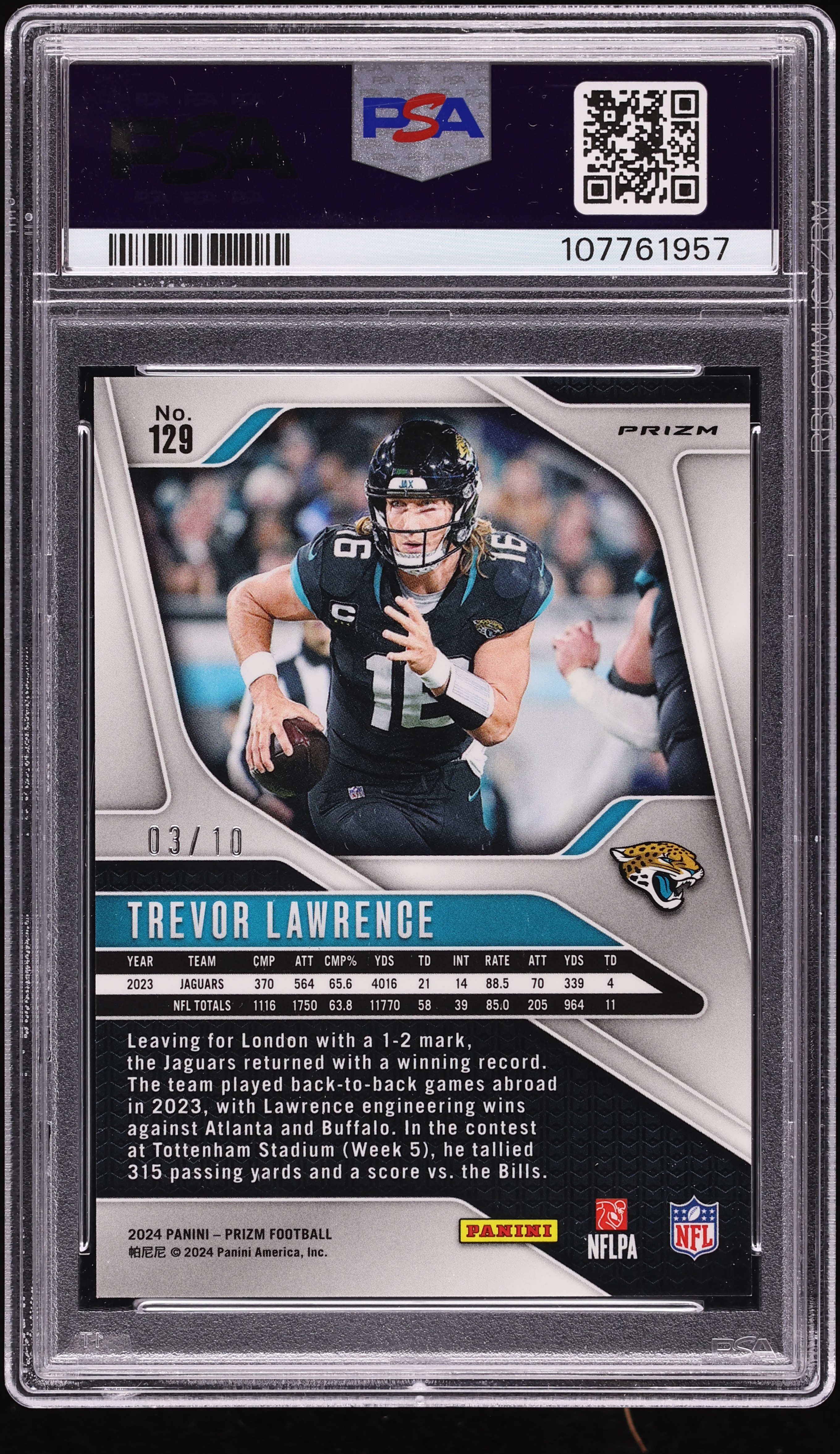 2024 Panini Prizm Gold Trevor Lawrence /10 #129 PSA 9 MINT on