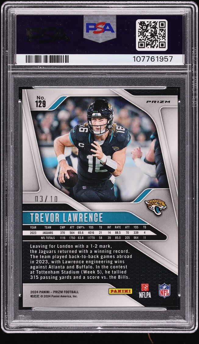2024 Panini Prizm Gold Trevor Lawrence /10 #129 PSA 9 MINT on