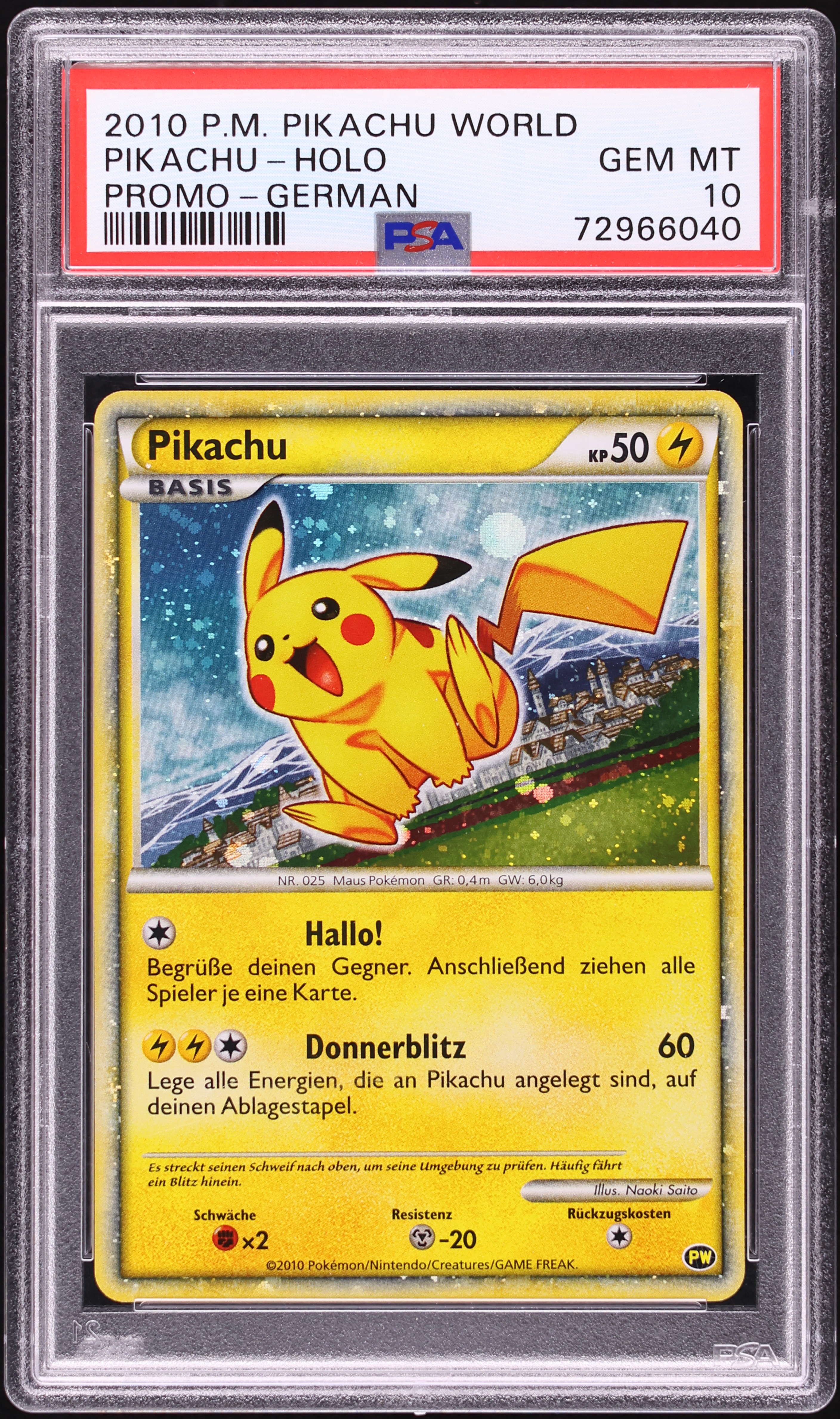 2010 Pokemon German Pikachu World Promo Holo Pikachu PSA 10 GEM