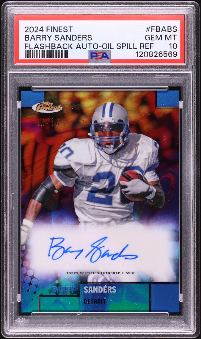 2024 Finest Flashback Oil Spill Refractor Barry Sanders AUTO 10/10 #FBABS PSA 10 GEM MINT
