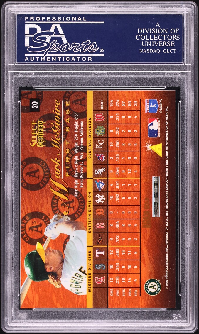1996 Select Certified Mirror Gold Mark McGwire #20 PSA 9 MINT
