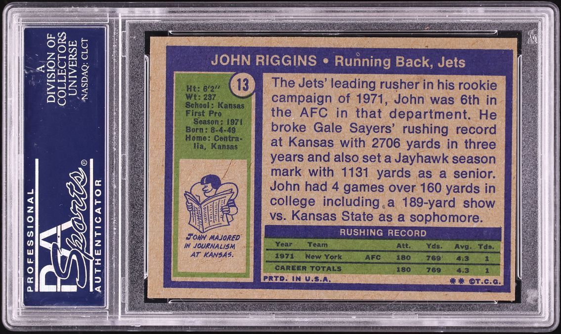 1972 Topps Football John Riggins ROOKIE #13 PSA 9 MINT