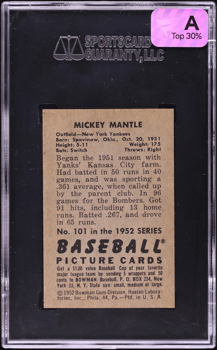 1952 Bowman Mickey Mantle #101 MBA SGC 8.5 NM-MT+