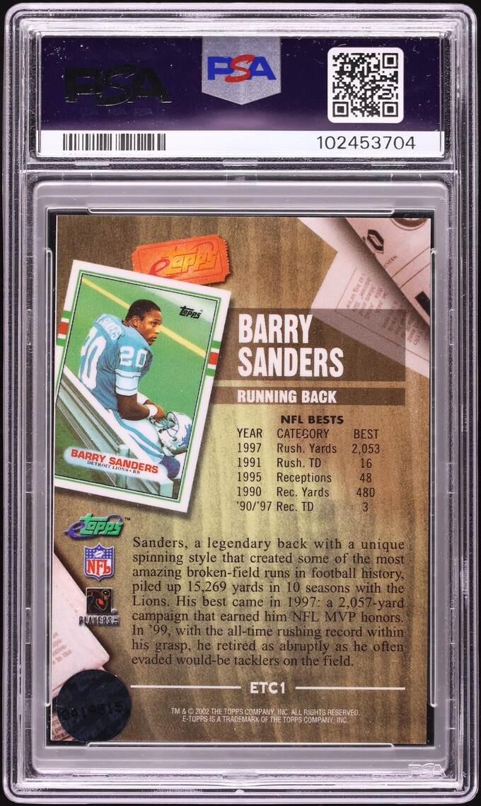 2002 eTopps Classic Barry Sanders #ETC1 PSA 10 GEM MINT on