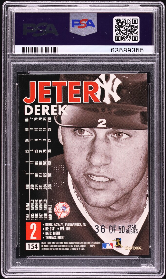 1999 Skybox Premium Star Rubies Derek Jeter /50 #154 PSA 8 NM-MT