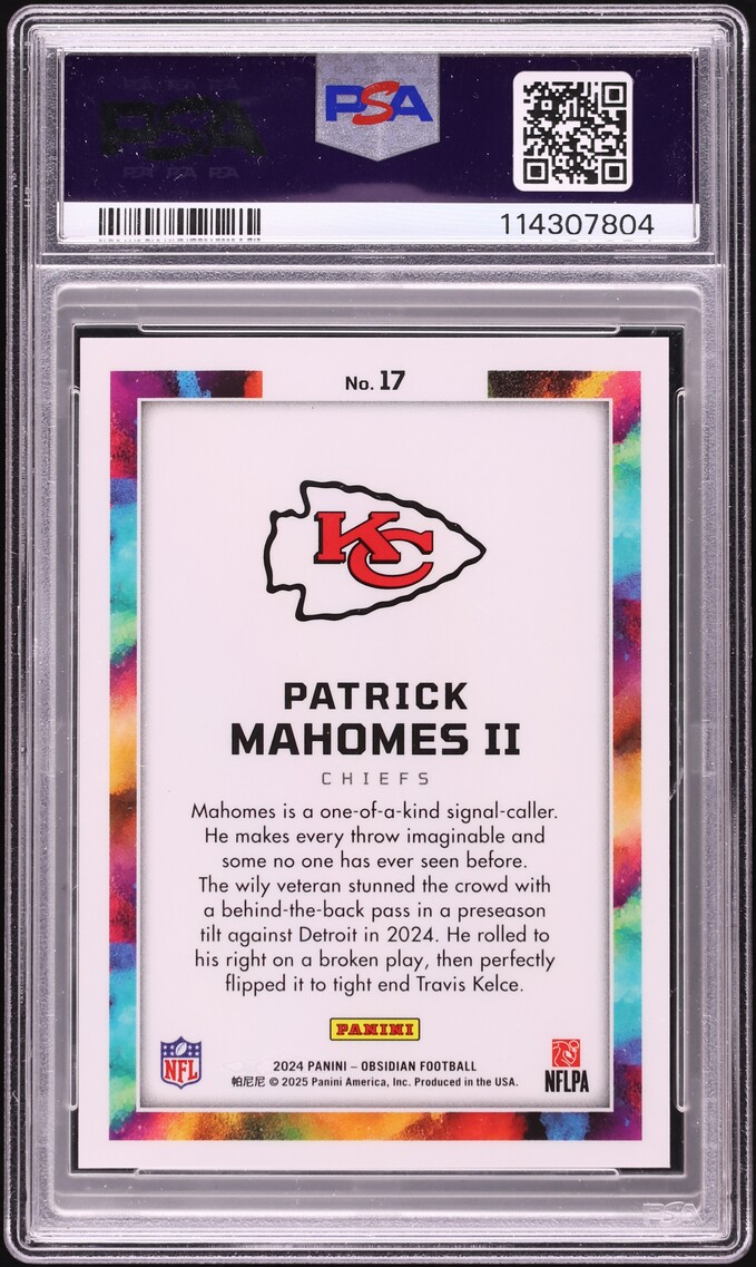 2024 Panini Obsidian Black Colorblast Patrick Mahomes II #17 PSA 9 MINT