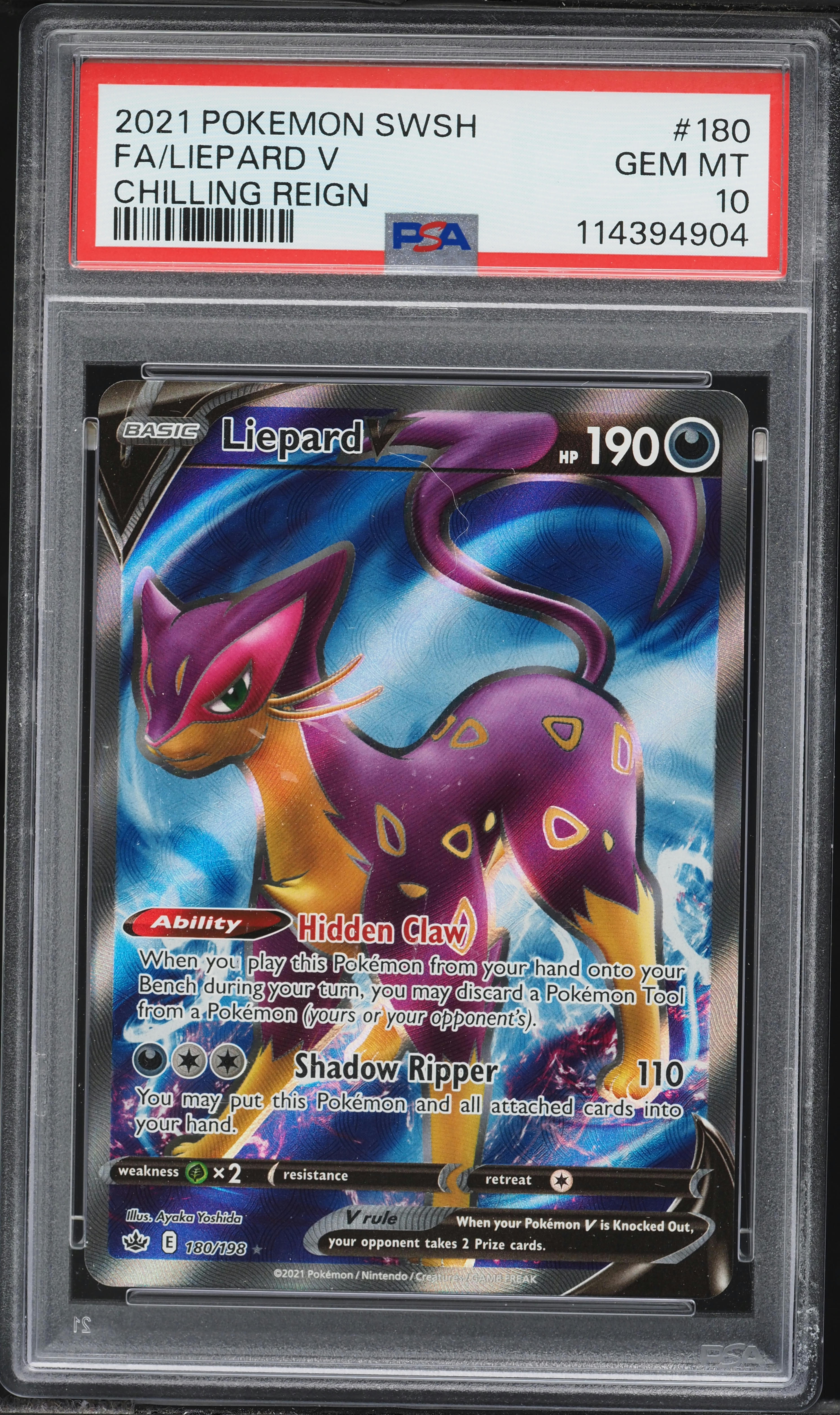 2021 Pokemon Sword & Shield Chilling Reign Full Art Liepard V #180 PSA 10  GEM MINT on Fanatics Collect