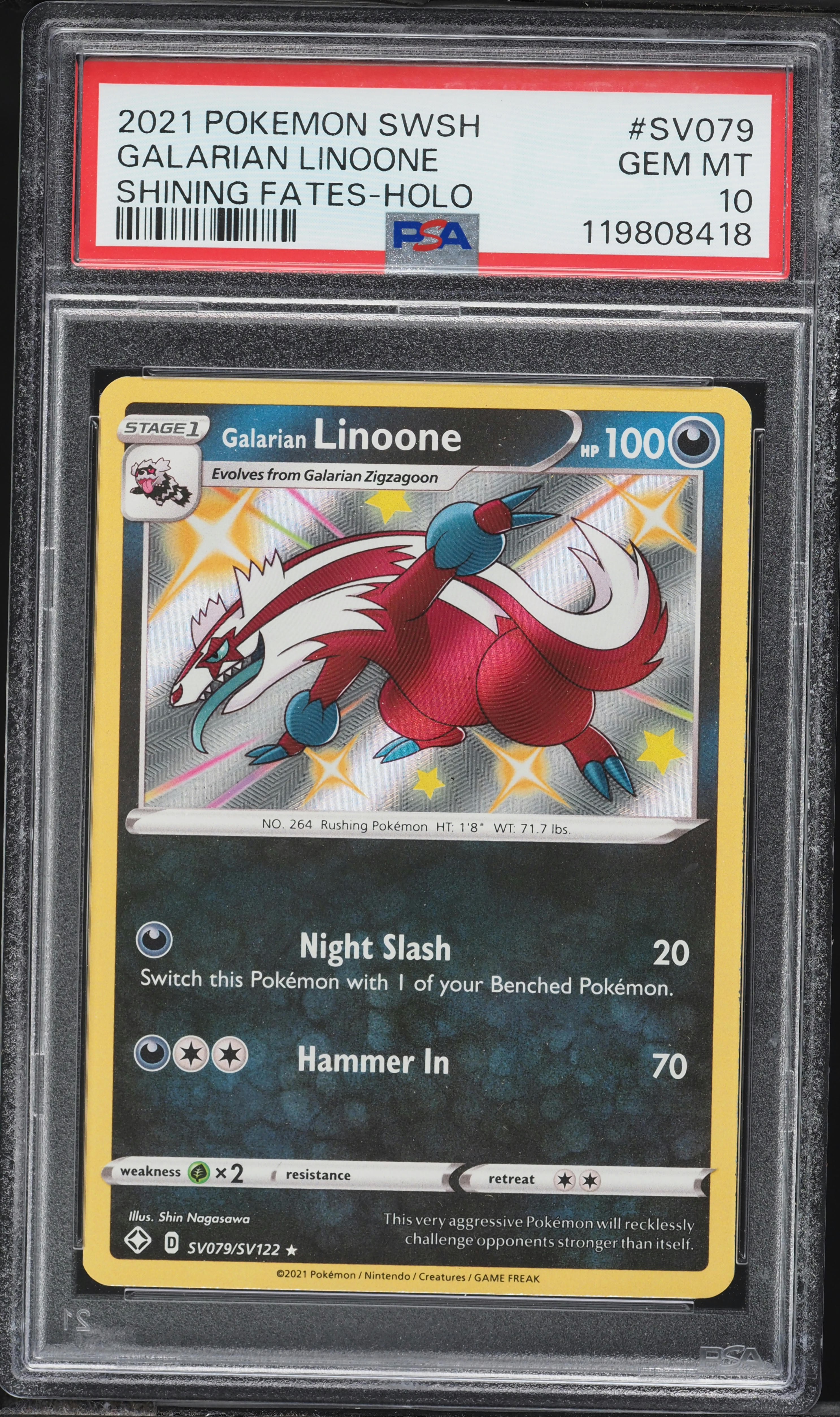 2021 Pokemon Sword & Shield Shining Fates Shiny Galarian Linoone #SV79 PSA  10 GEM MINT on Fanatics Collect