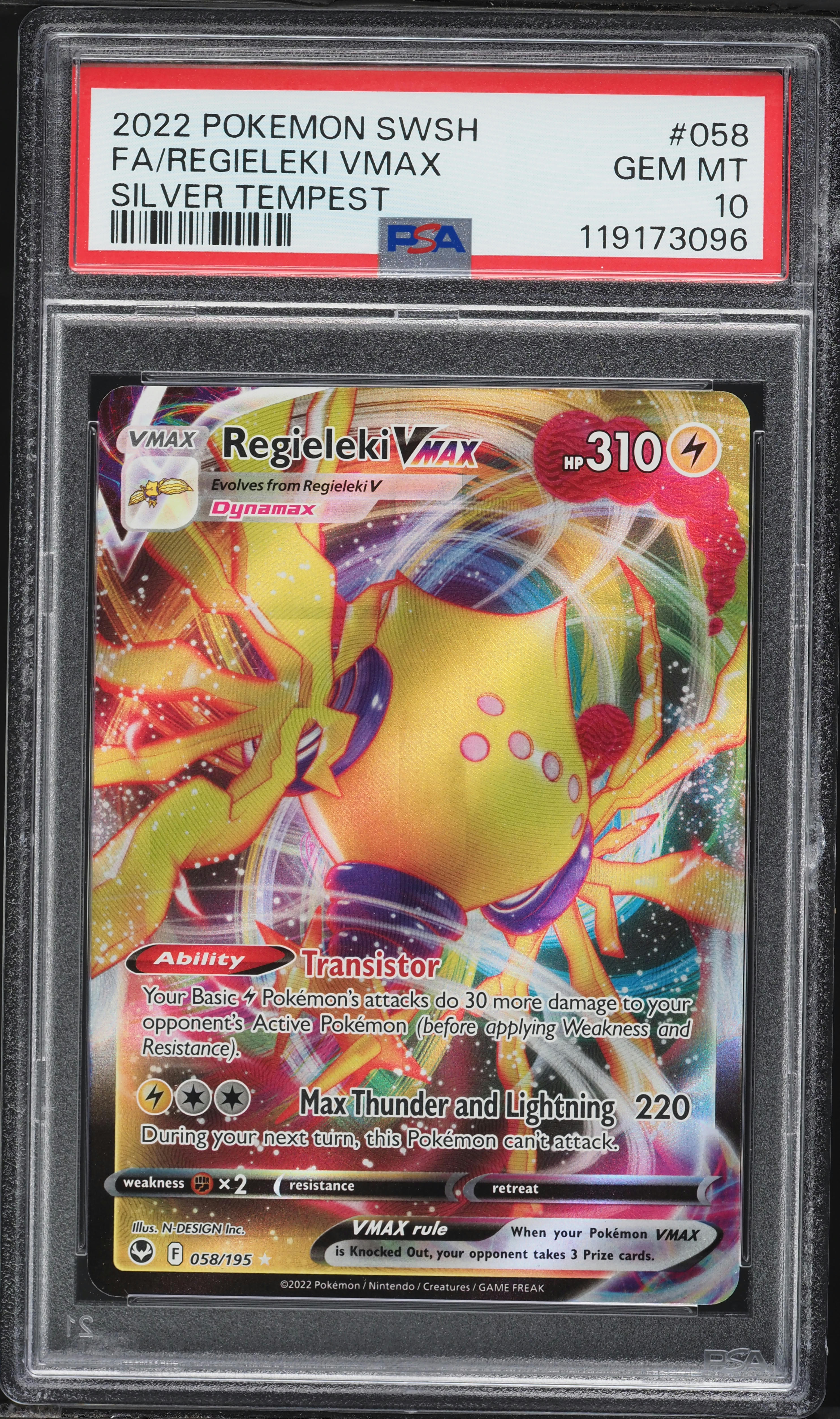 pokemon tcg silver tempest 058 195 regieleki vmax card 058/195 Regieleki Vmax Pokemon Silver Tempest NM FAST SHIPPING