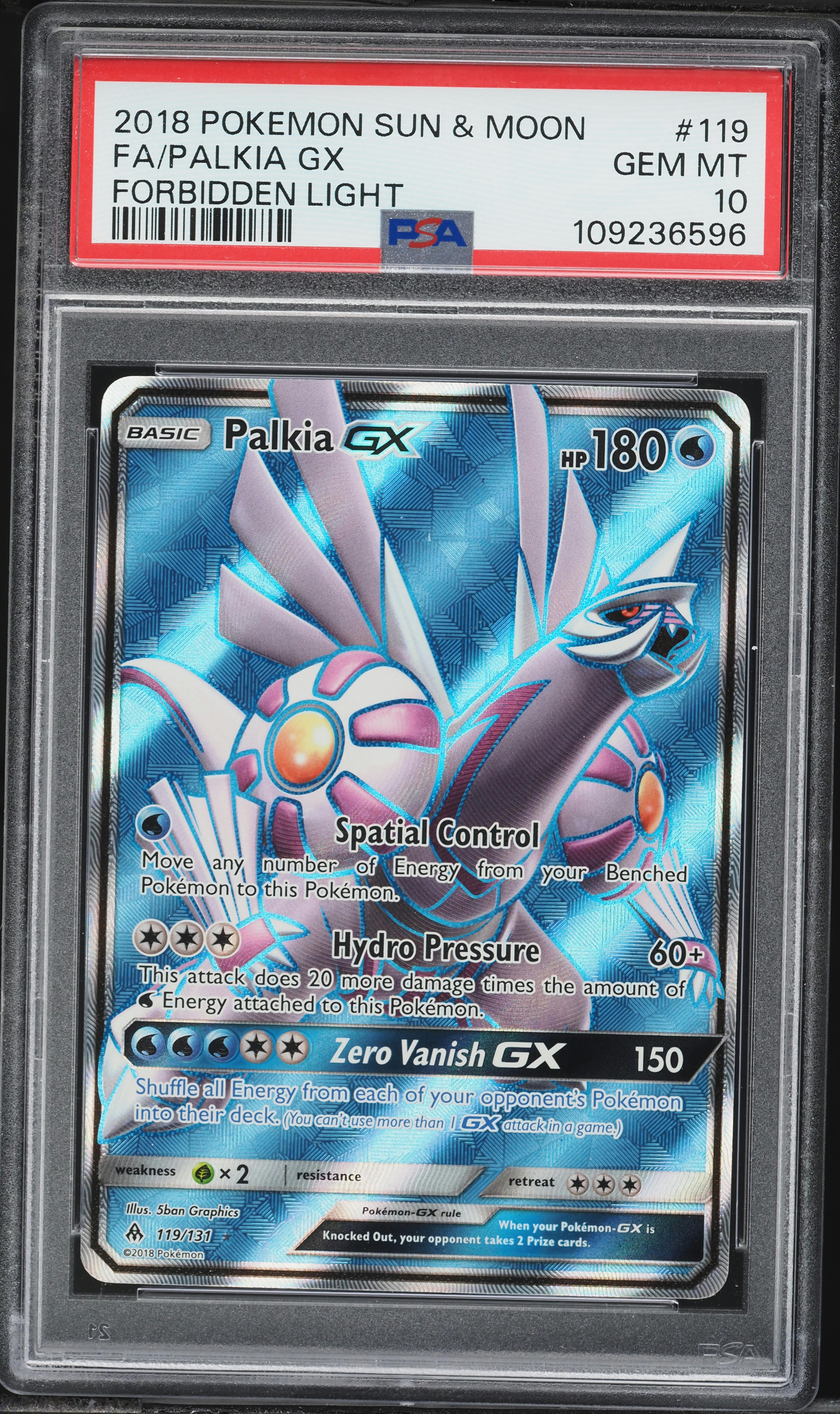 2018 Pokemon Sun & Moon Forbidden Light Full Art Palkia GX #119
