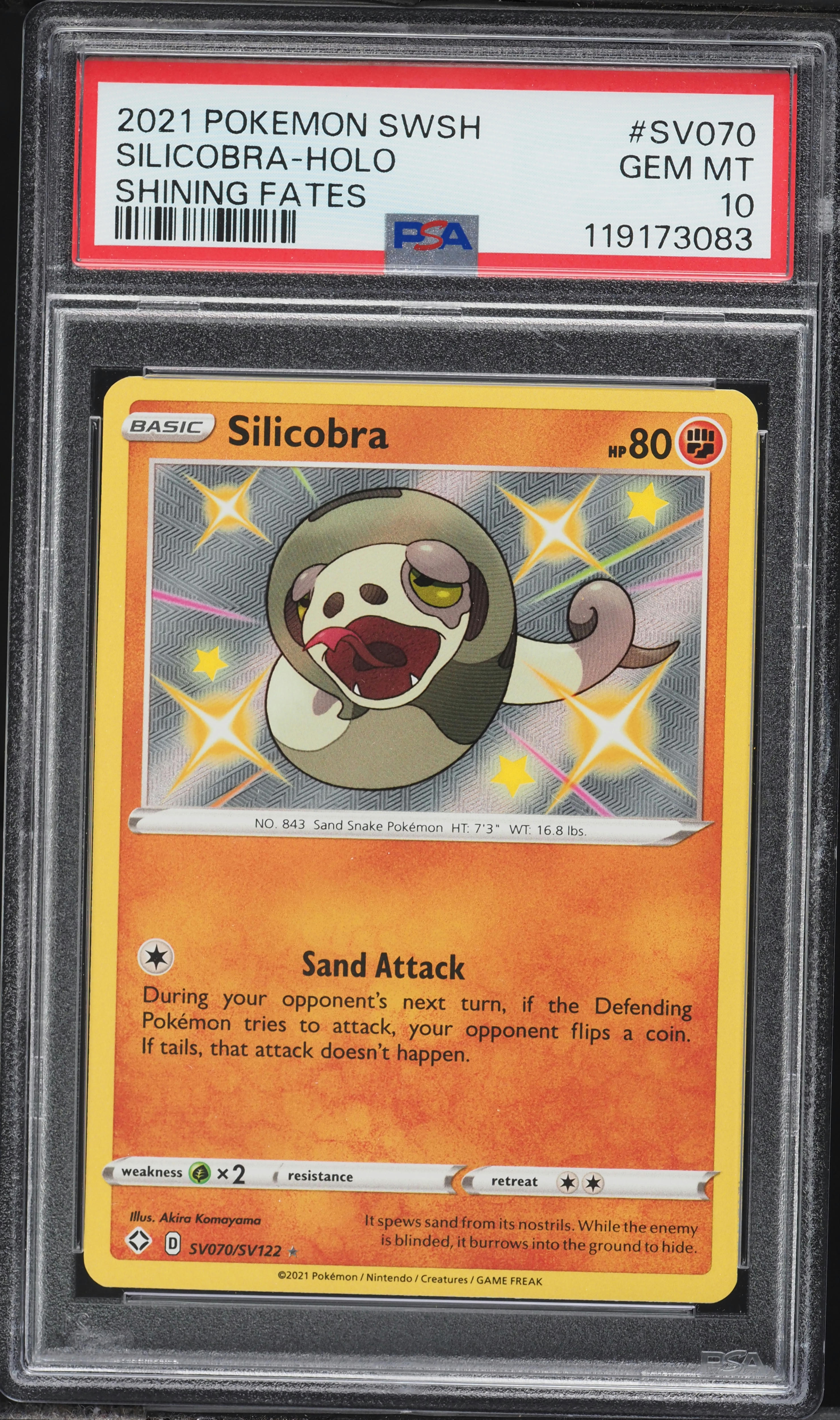 2021 Pokemon SWSH Shining Fates Holo Shiny Silicobra #SV070 PSA 10 GEM MINT  on Fanatics Collect