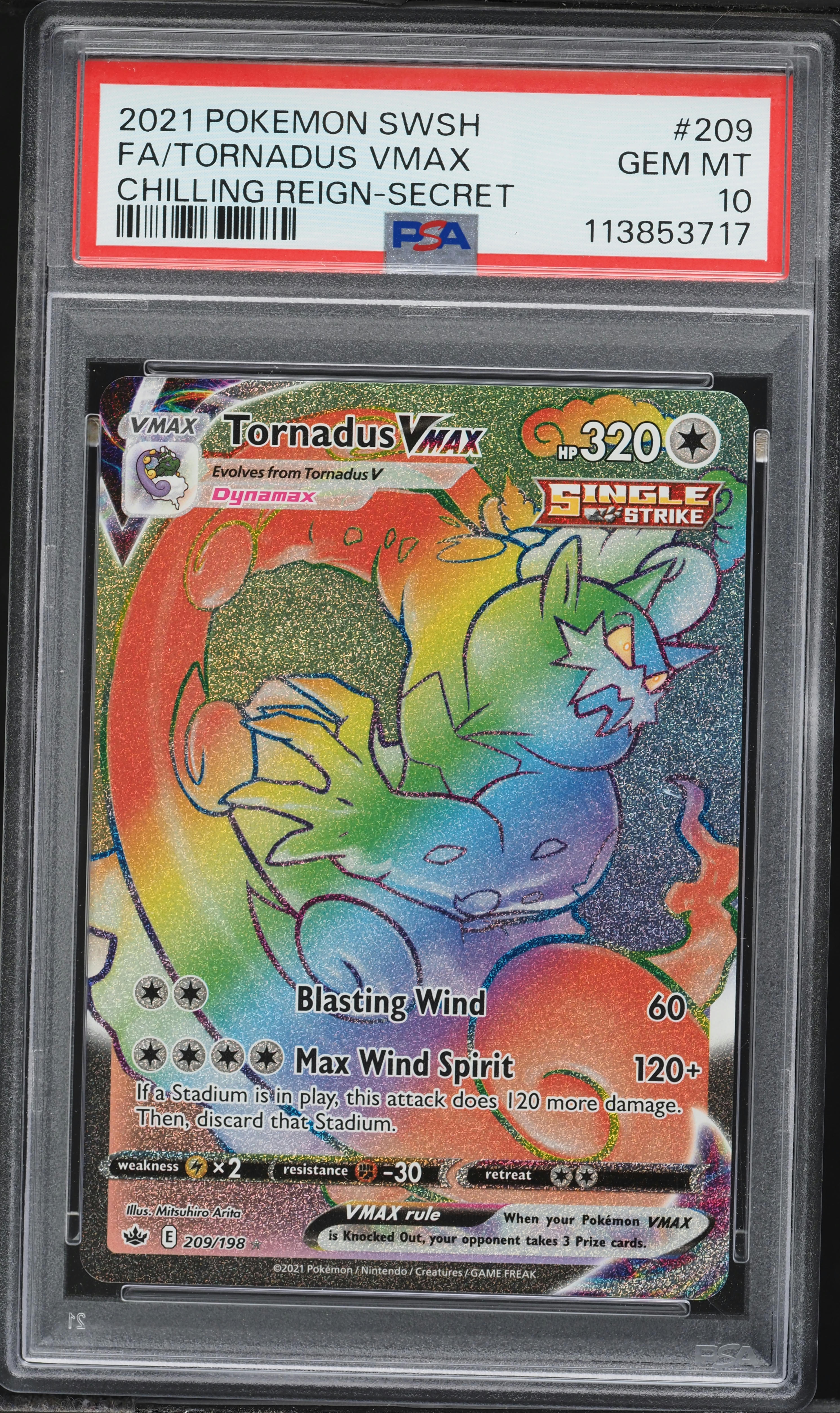 2021 Pokemon Sword & Shield Chilling Reign Rainbow Rare Tornadus VMAX #209 PSA 10 GEM MINT on Fanatics Collect 2021 Pokemon Sword & Shield Chilling Reign Rainbow Rare Tornadus VMAX #209 PSA 10 GEM MINT on Fanatics Collect