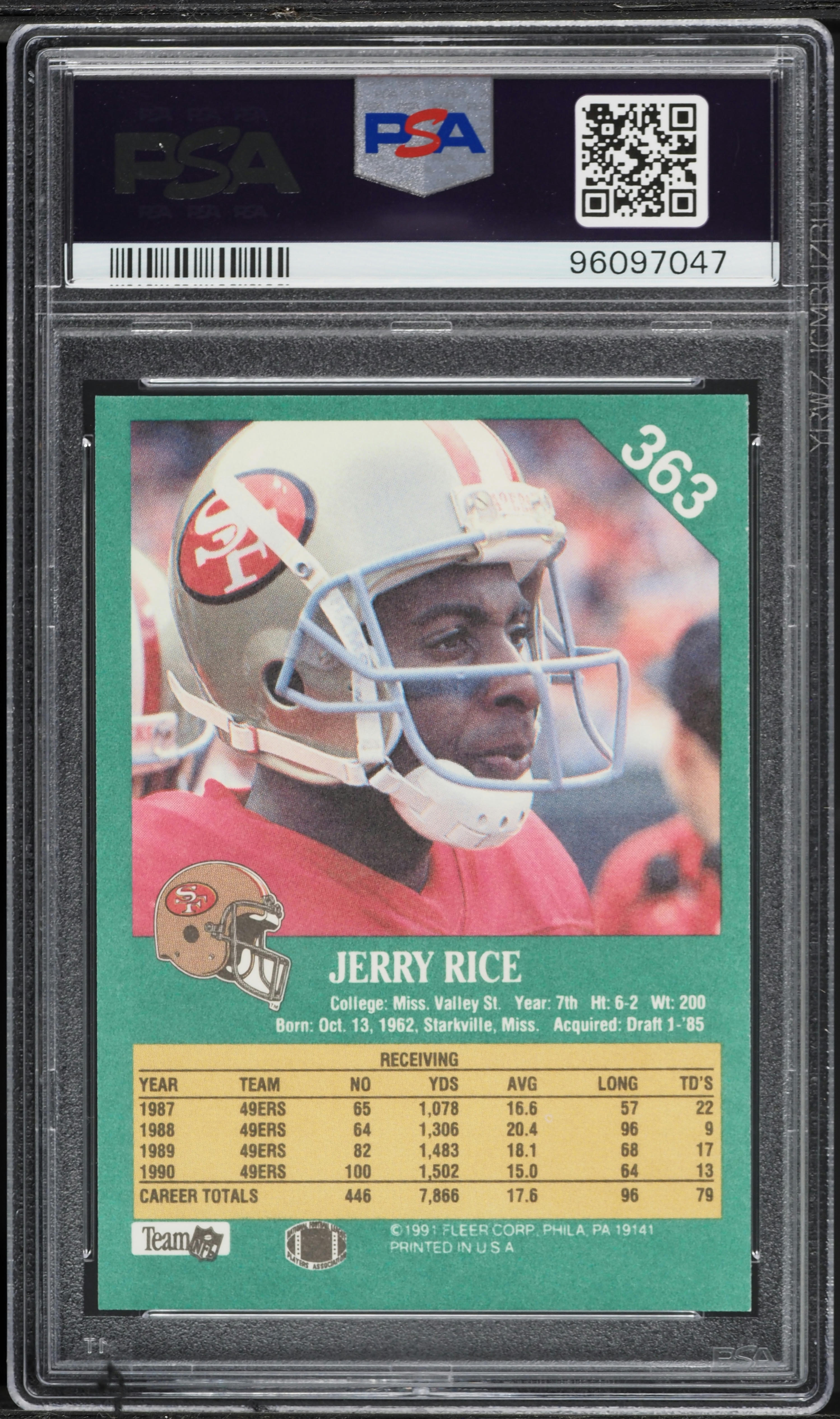 1991 Fleer Jerry Rice #363 PSA 10 GEM MINT on Fanatics Collect