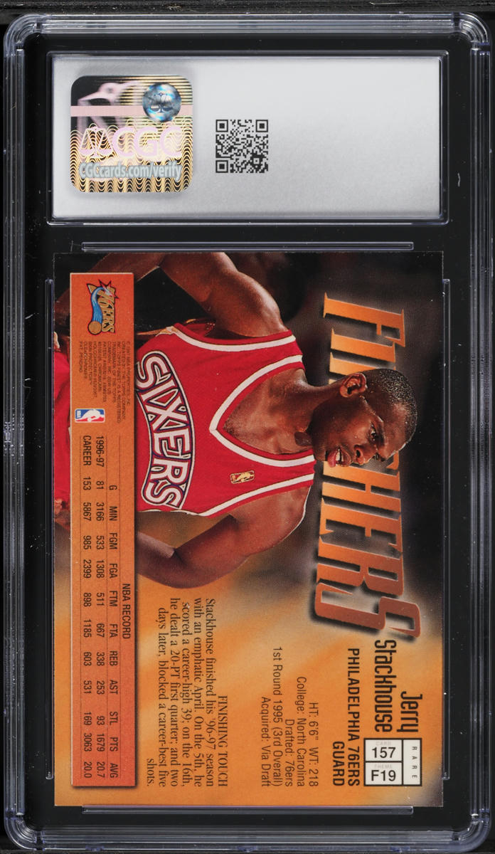 1997 Finest Basketball w/ Coating Jerry Stackhouse #157 CGC 8 NM-MT