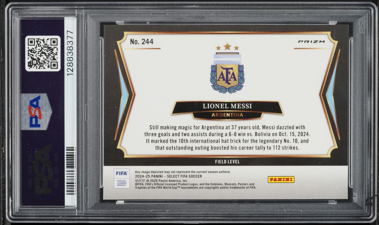 2024 Select Field Level FIFA Zebra Lionel Messi #244 PSA 10 GEM