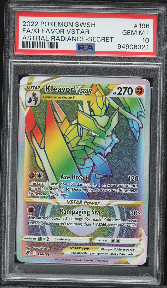 2022 Pokemon Sword & Shield Astral Radiance Rainbow Rare Kleavor VSTAR #196 PSA 10 GEM MINT on Fanatics Collect 2022 Pokemon Sword & Shield Astral Radiance Rainbow Rare Kleavor VSTAR #196 PSA 10 GEM MINT on Fanatics Collect
