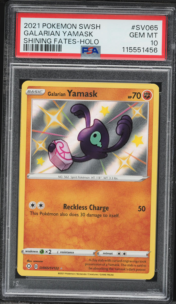 2021 Pokemon SWSH Shining Fates Holo Shiny Galarian Yamask #SV65 PSA 10 GEM MINT