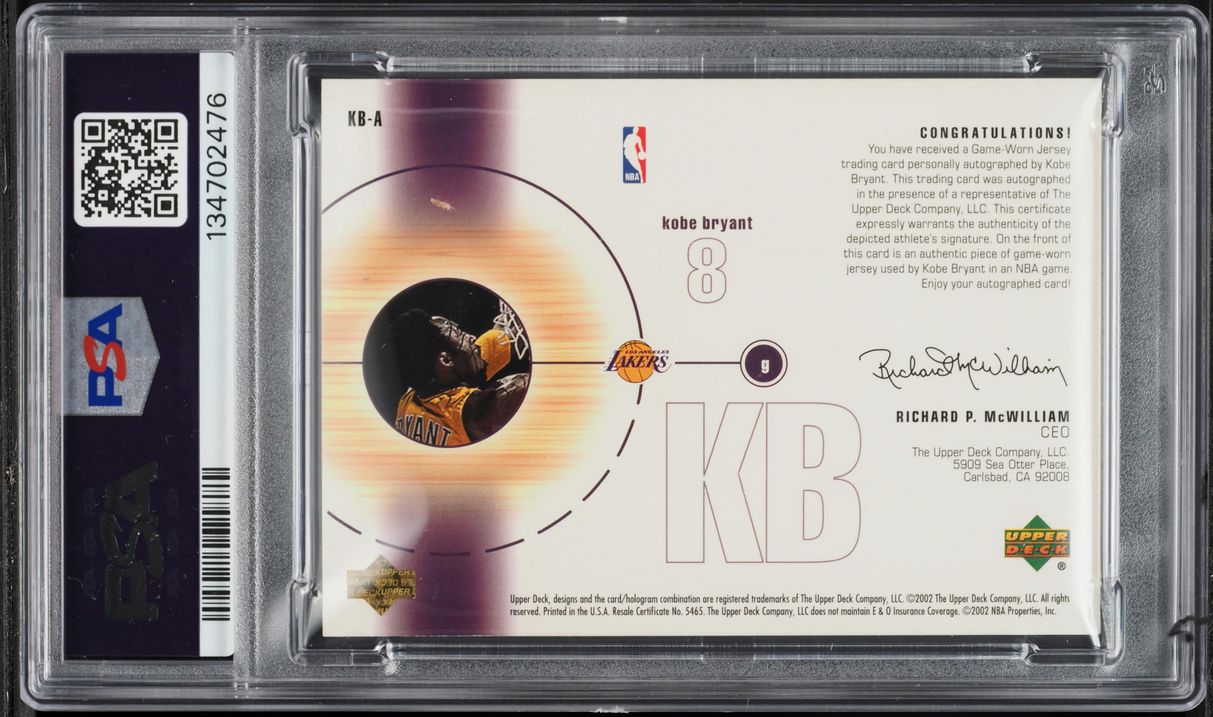 2001 Upper Deck Game Kobe Bryant PATCH AUTO DNA 10 /100 #KB-A PSA 