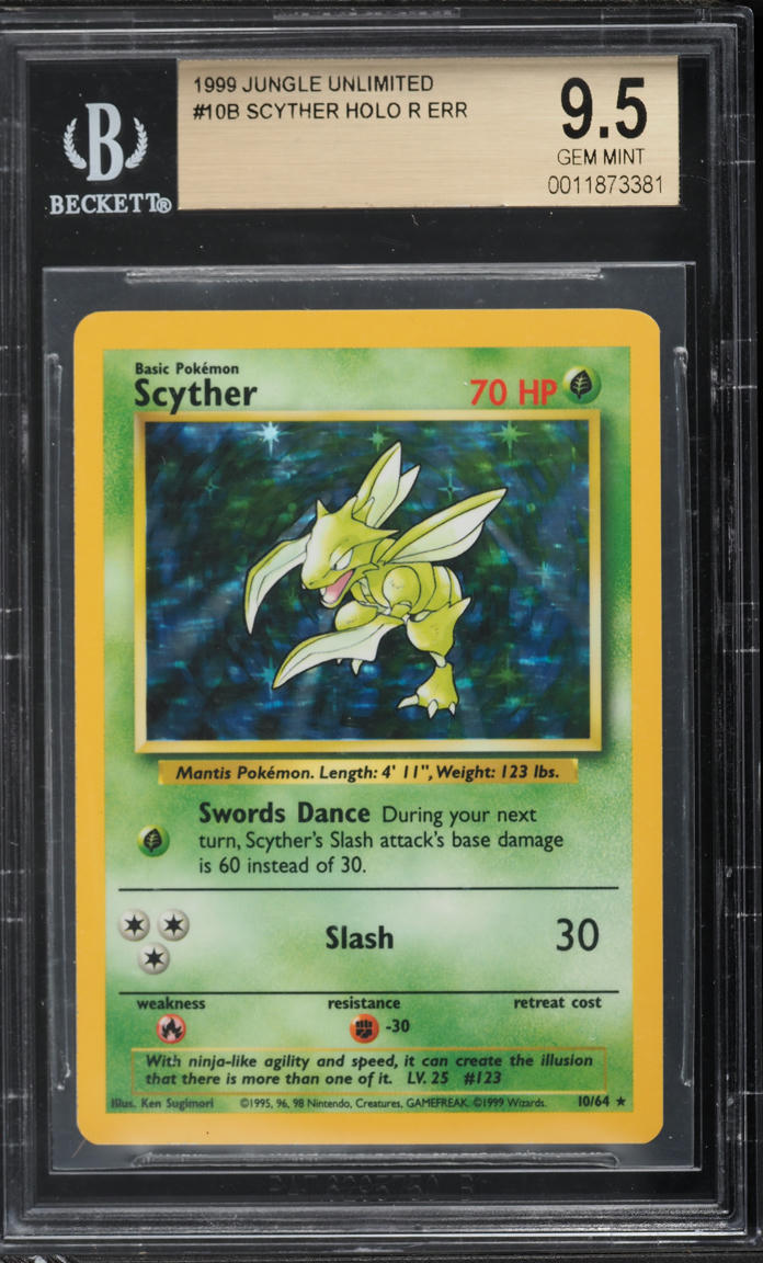 1999 Pokemon Jungle Holo Scyther #10 BGS 9.5 GEM MINT