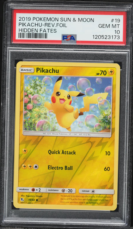2019 Pokemon Sun & Moon Hidden Fates Reverse Holo Pikachu #19 PSA 10 GEM MINT