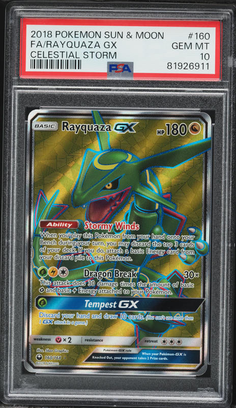 2018 Pokemon Sun & Moon Celestial Storm Full Art Rayquaza GX #160 PSA 10  GEM MINT