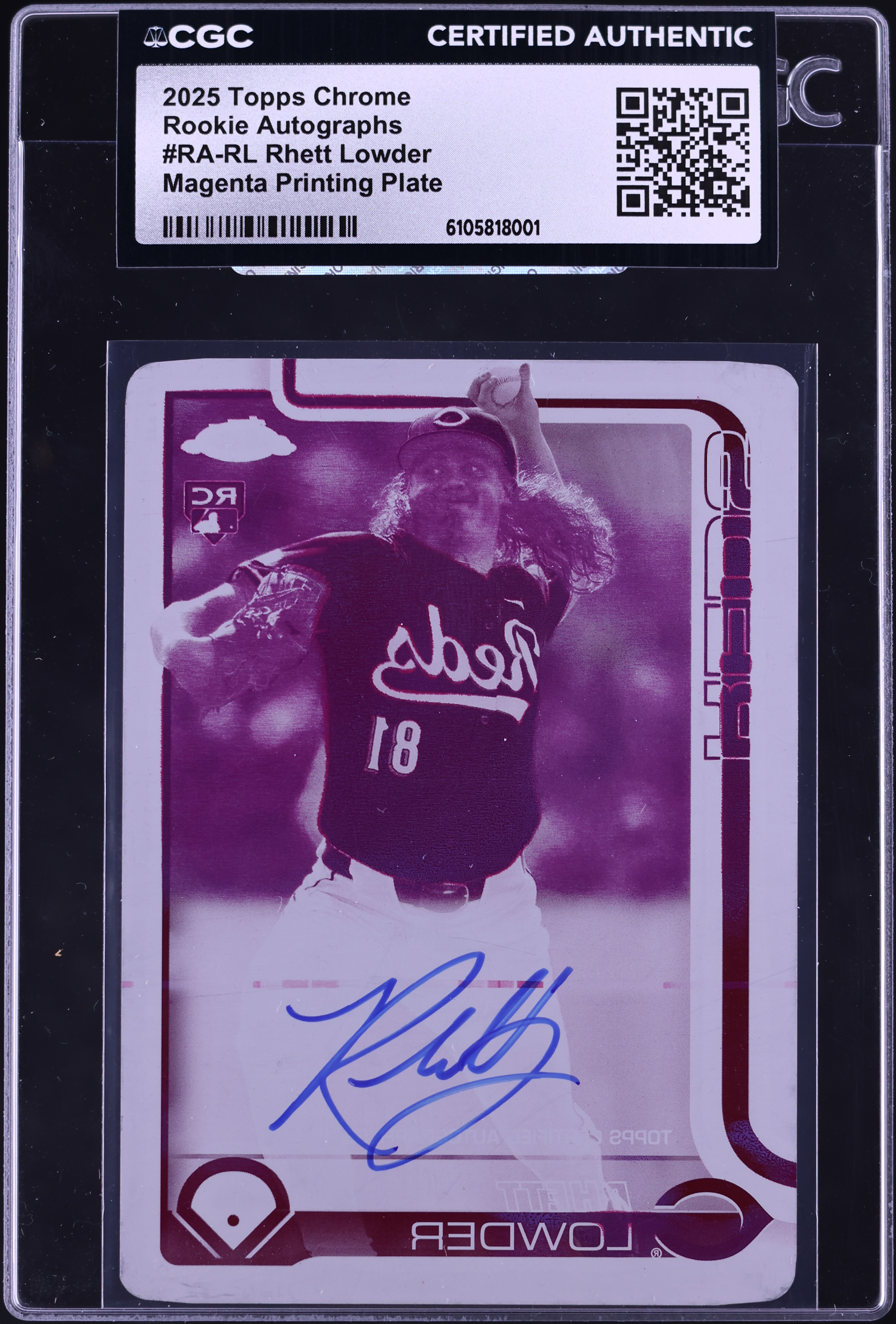 2025 Topps Chrome Magenta Printing Plate Rhett Lowder ROOKIE AUTO 