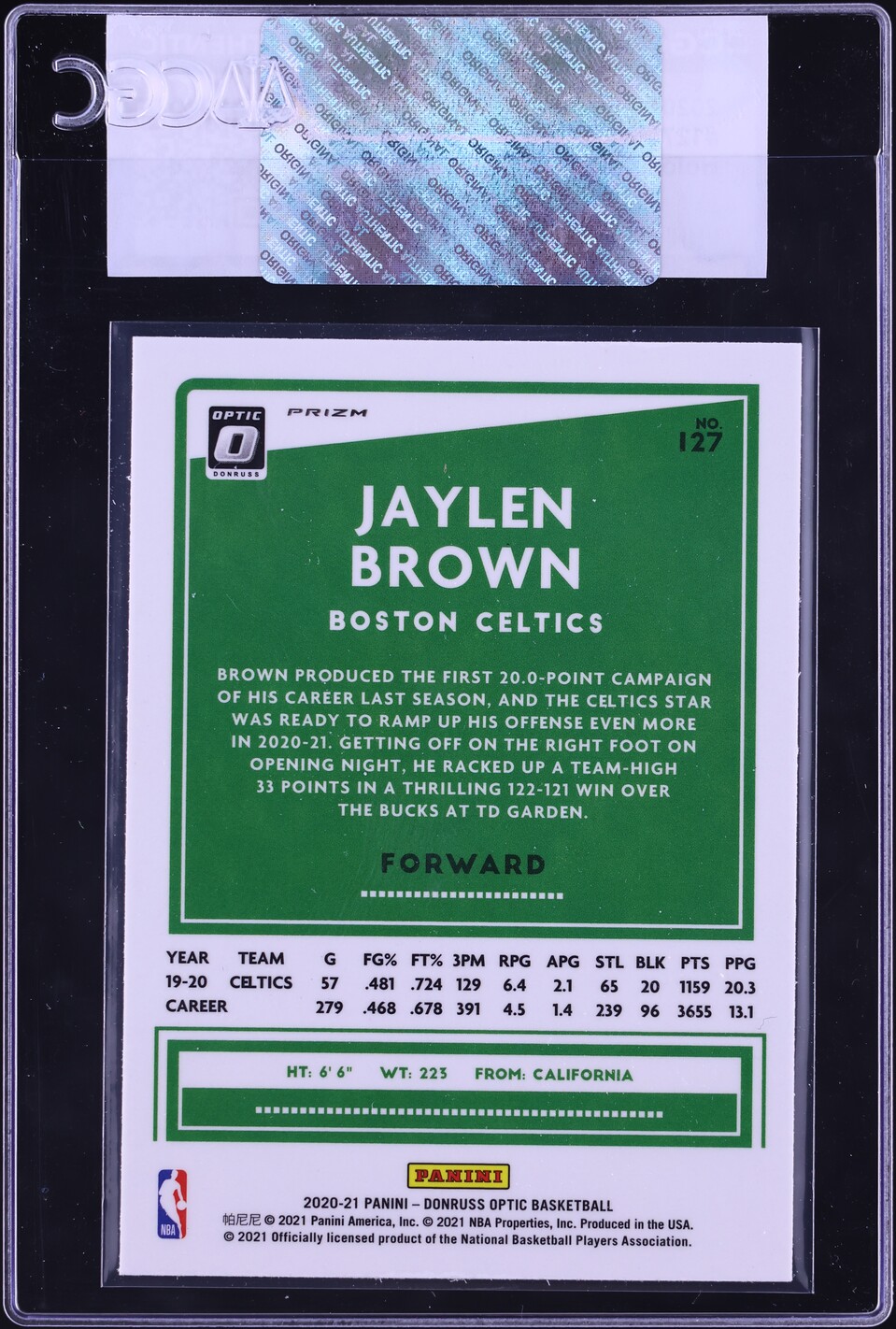 2020 Donruss Optic Holo Prizm Jaylen Brown #127 CGC AUTH