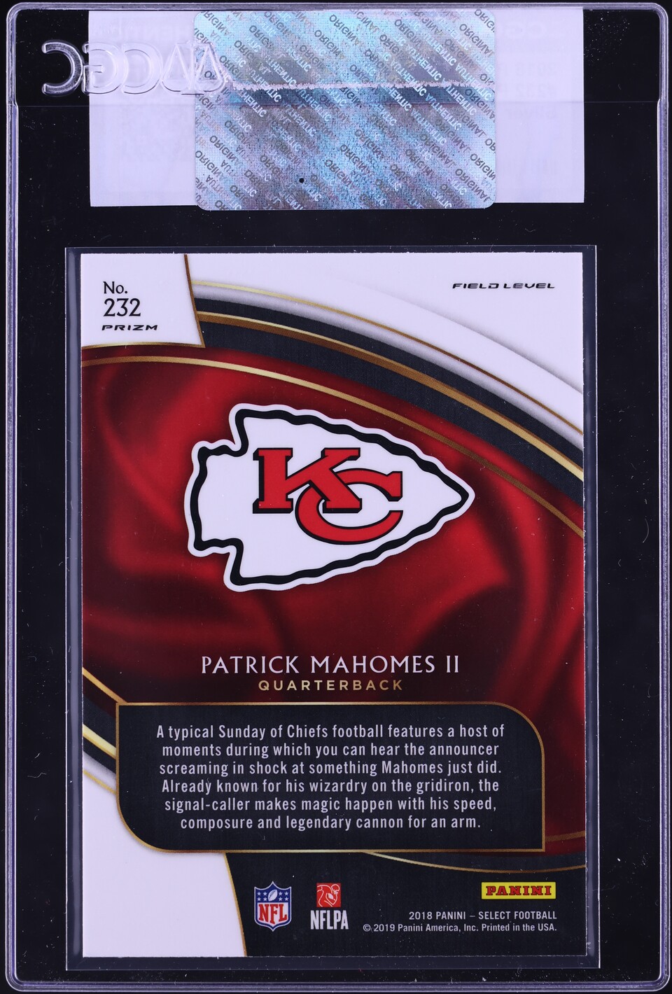 2018 Select Field Level Silver Prizm Patrick Mahomes II #232 CGC AUTH
