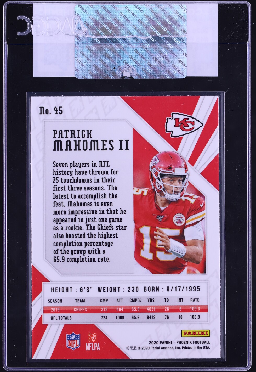 2020 Panini Phoenix Fire Burst Patrick Mahomes II #45 CGC AUTH