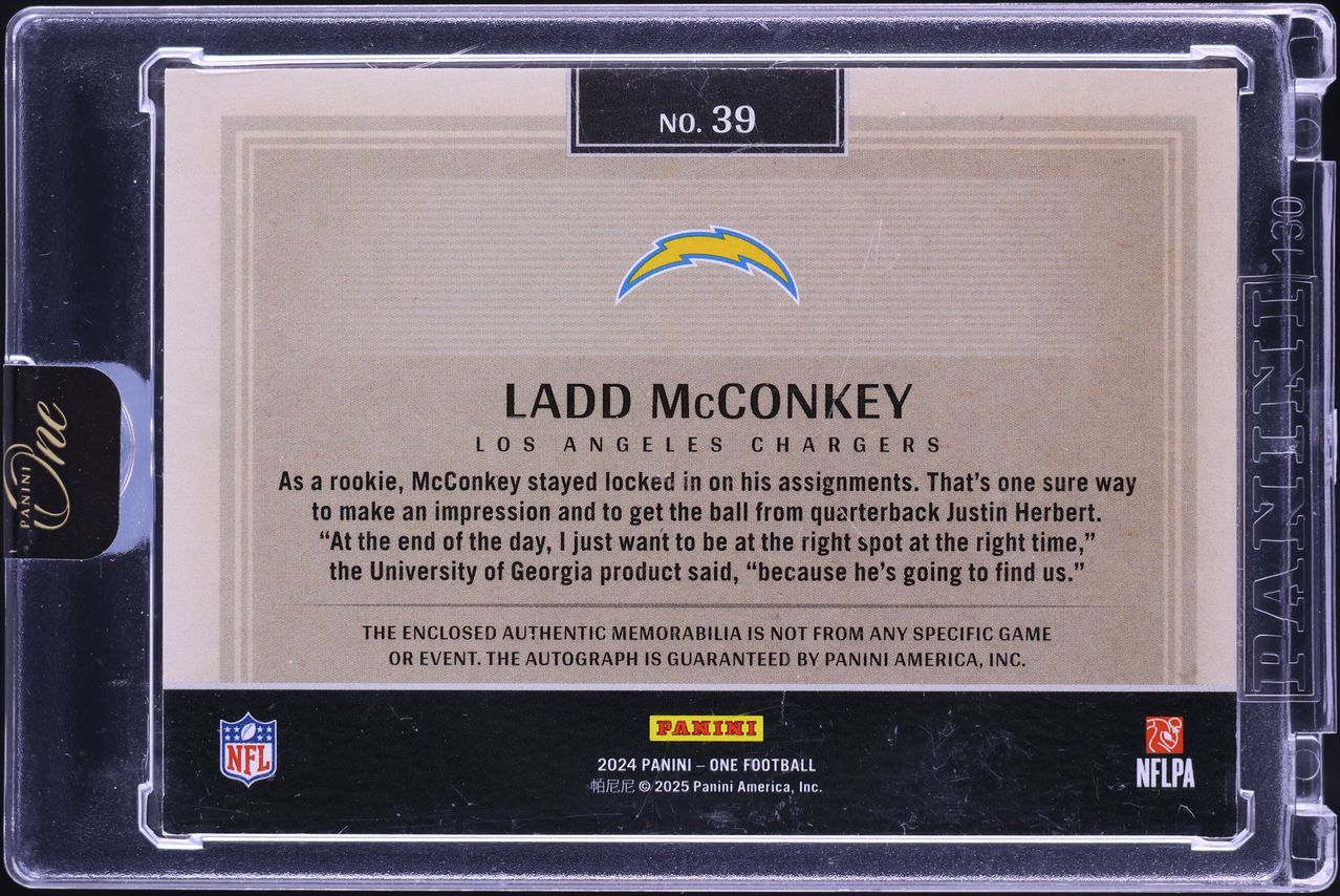 2024 Panini One Dual Black Ladd McConkey ROOKIE NFL SHIELD NIKE LOGO PATCH AUTO 1/1 #39