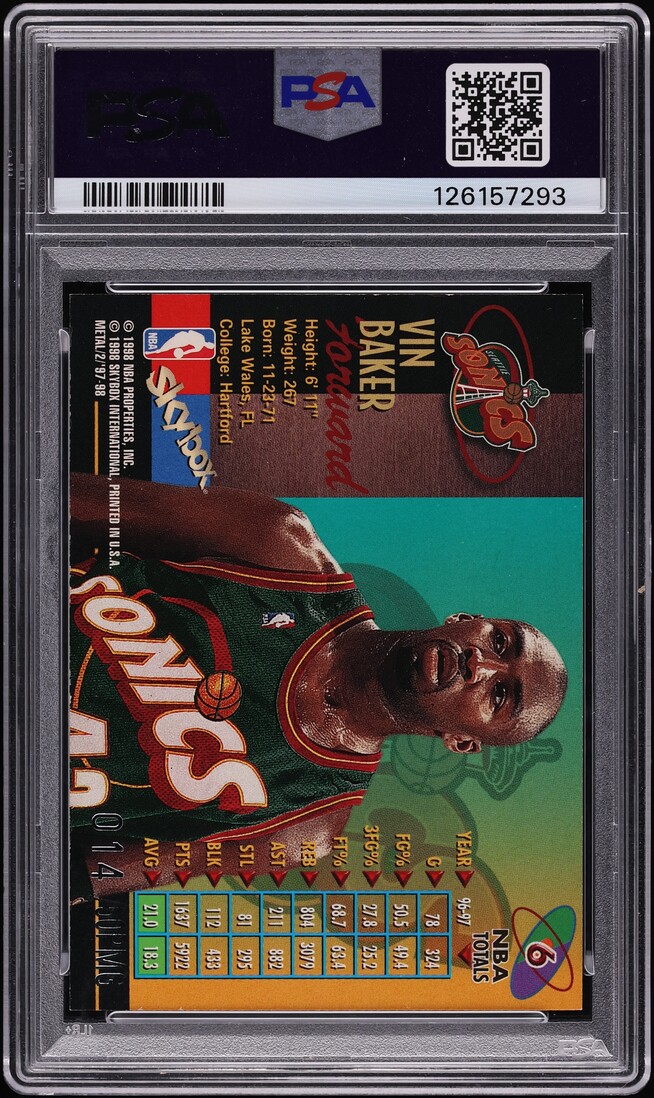 1997 Metal Universe Championship Precious Metal Gems PMG Vin Baker /50 #6 PSA 7 NRMT