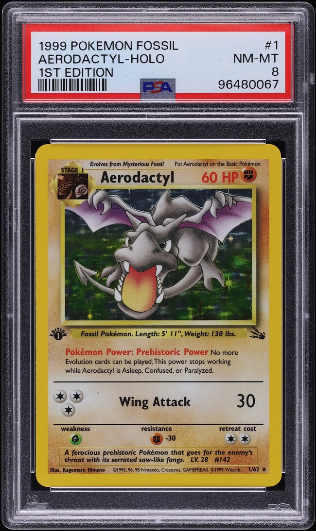 1999 Pokemon Fossil 1st Edition Holo Aerodactyl #1 PSA 8 NM-MT