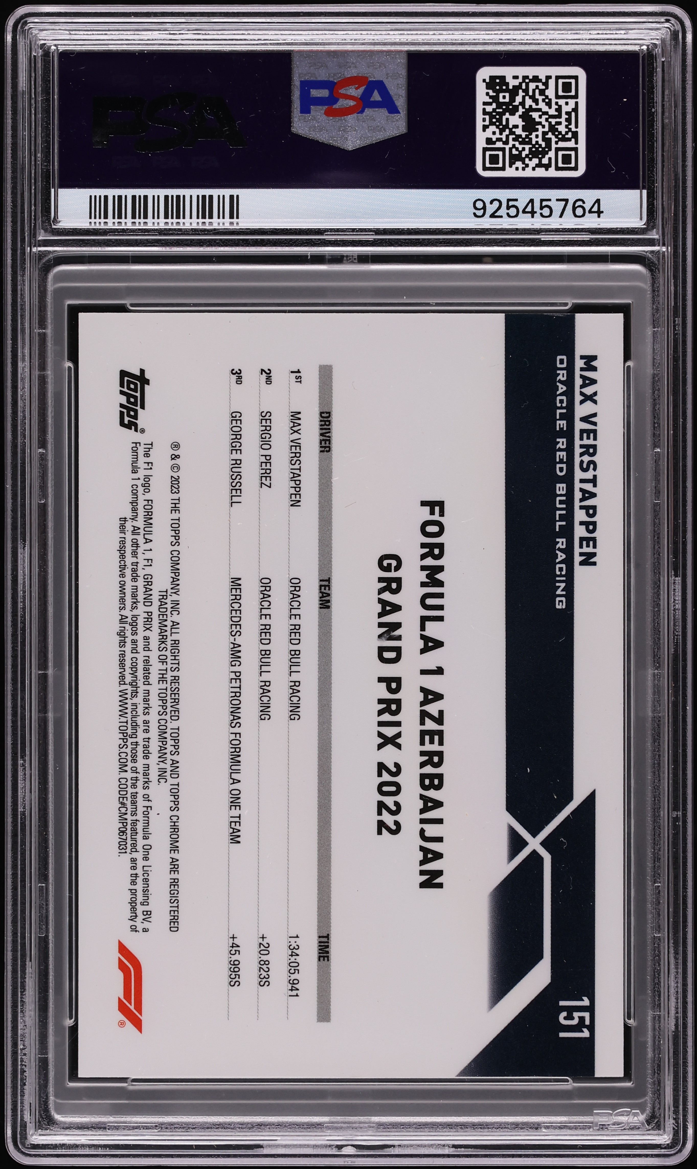 2023 Topps Chrome Formula 1 F1 Sapphire Purple Max Verstappen /10