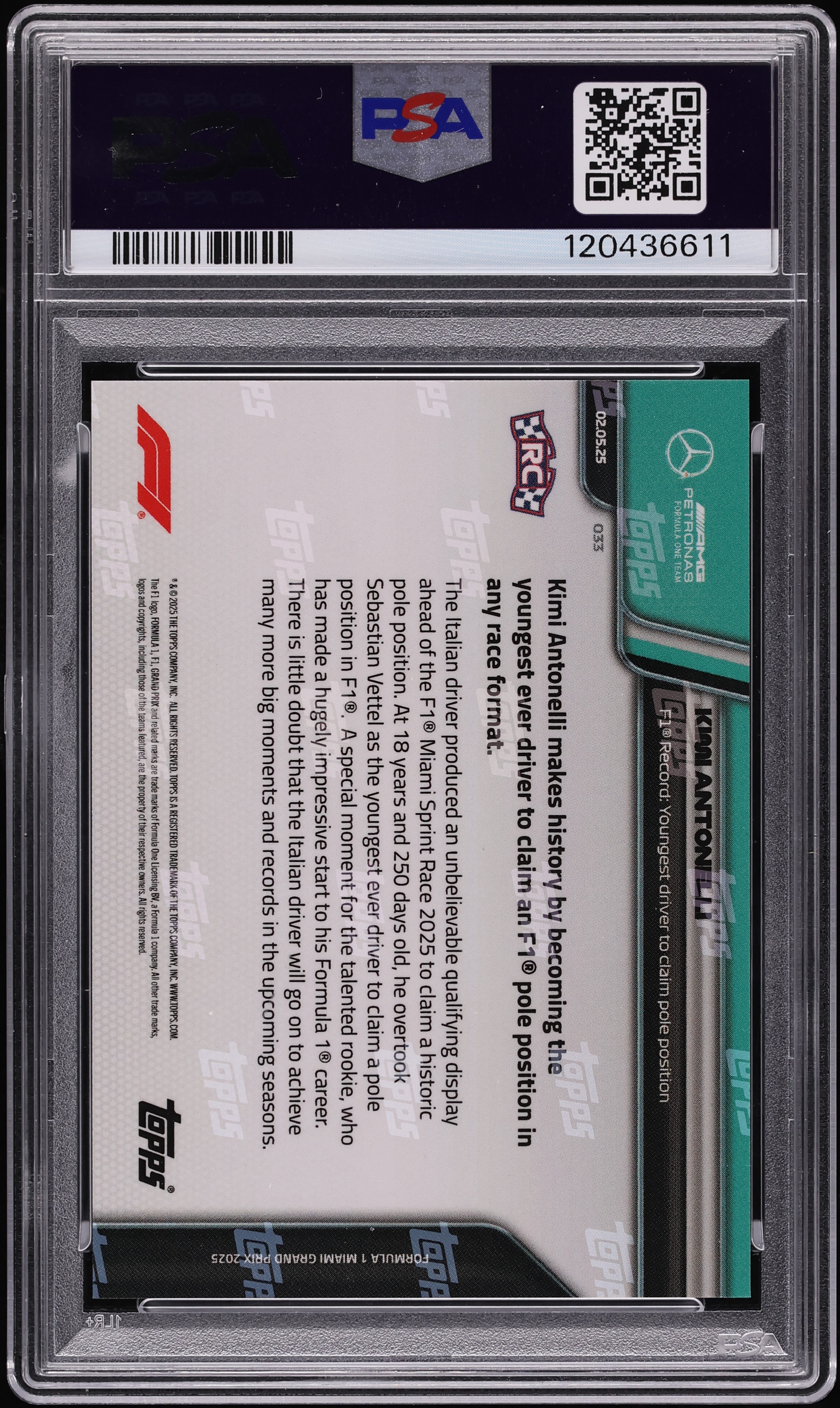 2025 Topps Now Formula 1 F1 Kimi Antonelli ROOKIE #33 PSA 10 GEM 