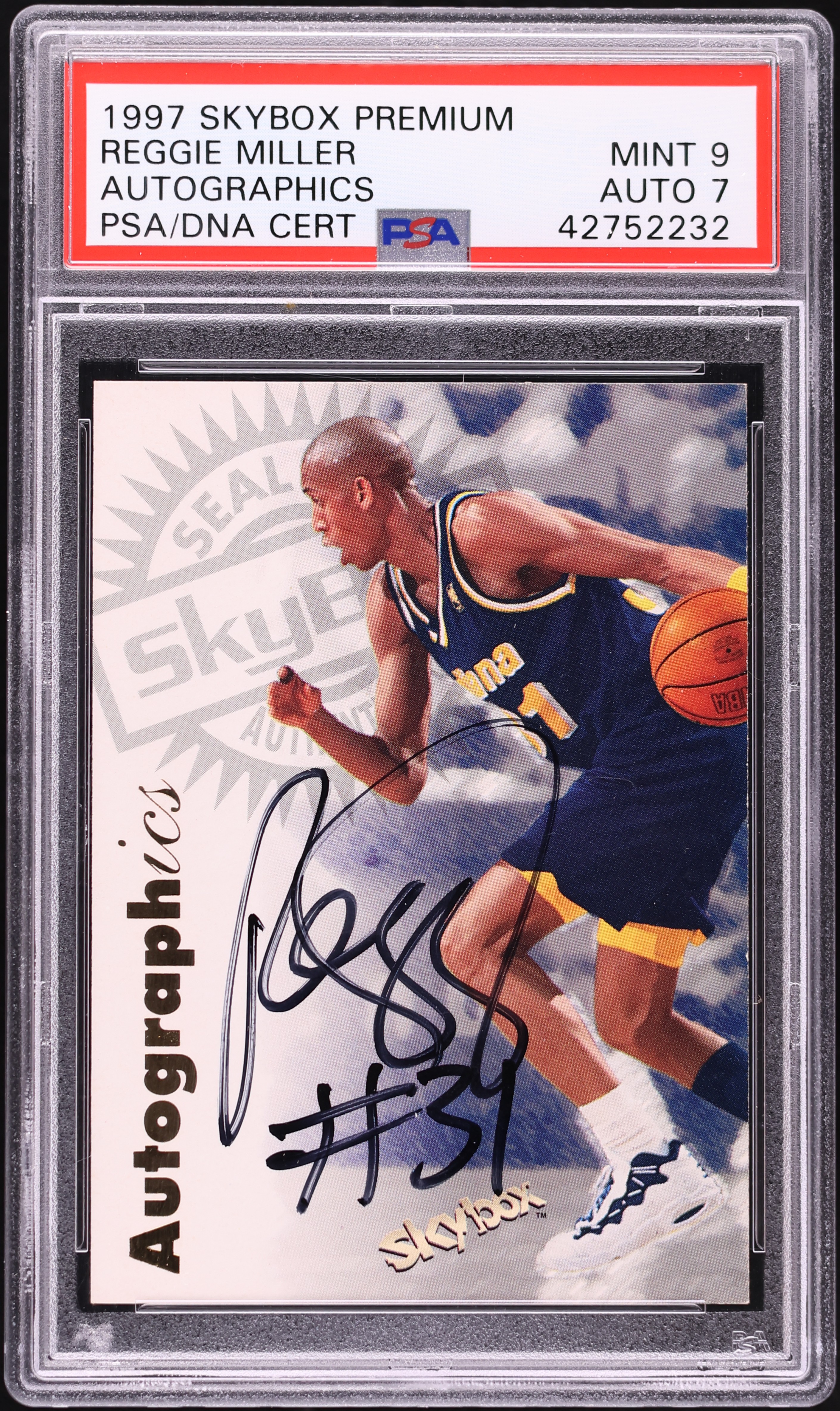 1997 Skybox Premium Autographics Reggie Miller AUTO DNA 7 PSA 9 