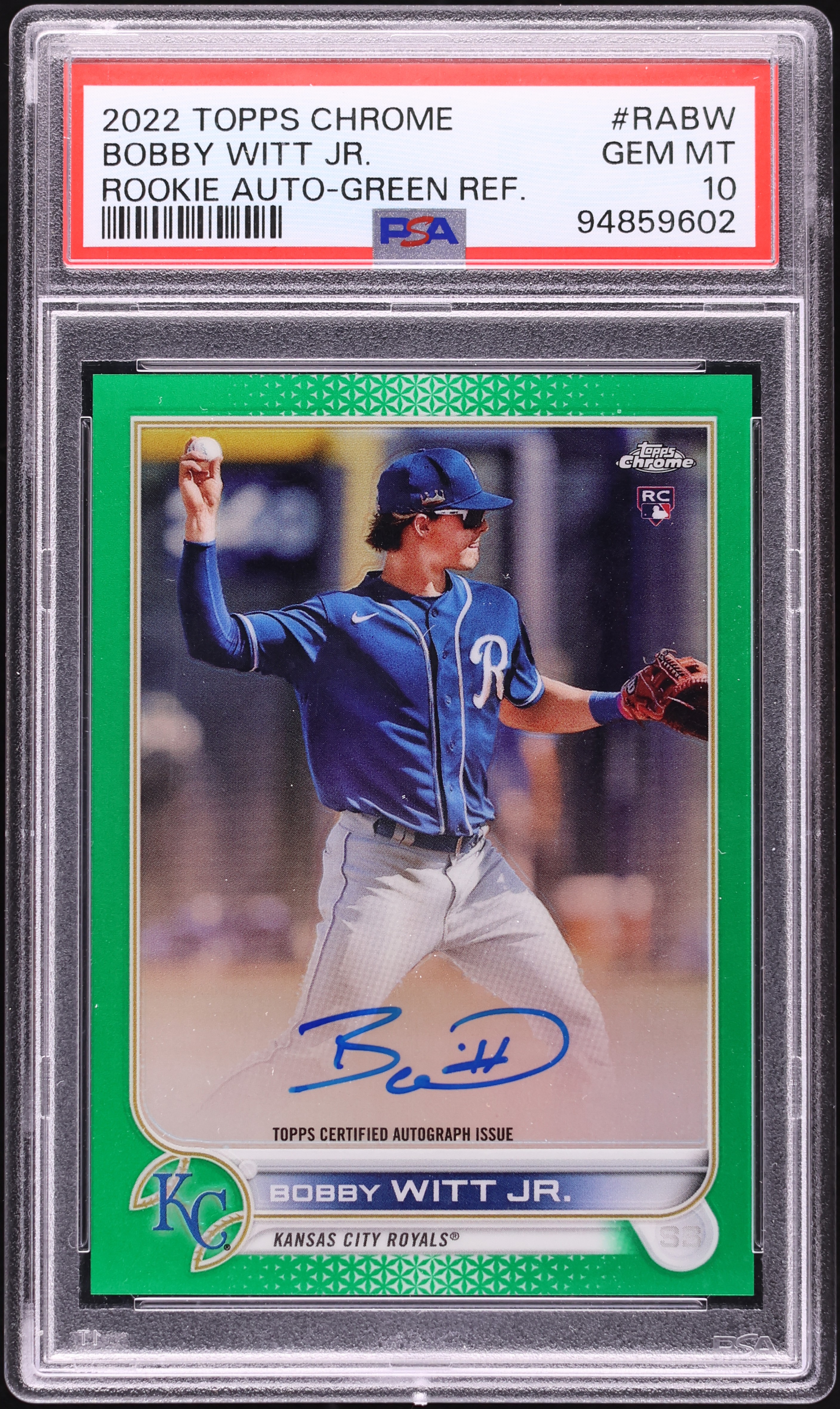 2022 Topps Chrome Green Refractor Bobby Witt Jr. ROOKIE AUTO /99