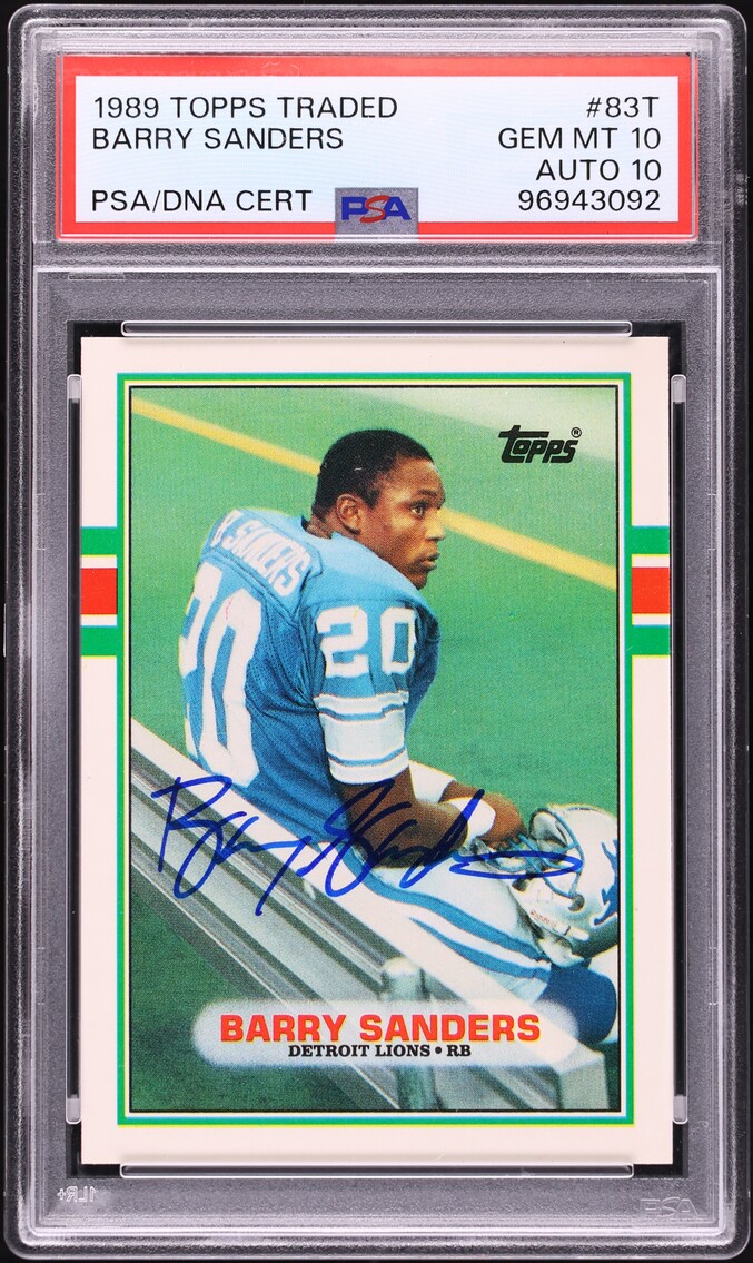 1989 Topps Traded Barry Sanders ROOKIE AUTO DNA 10 #83T PSA 10 GEM MINT