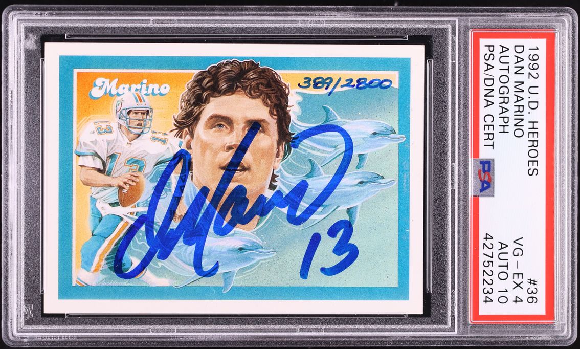 1992 Upper Deck Heroes Dan Marino AUTO DNA 10 /2800 #36 PSA 4 VGEX