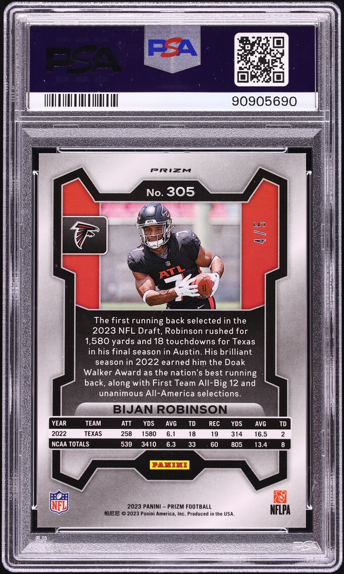 2023 Panini Prizm Gold Vinyl Bijan Robinson ROOKIE /5 #305 PSA 8 NM-MT
