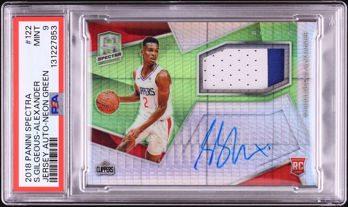 2018 Panini Spectra Neon Green Shai Gilgeous-Alexander ROOKIE PATCH AUTO /49 #122 PSA 9 MINT