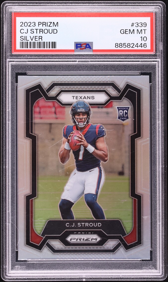 2023 CJ STOUD ORANGE LAZER PANINI PRIZM recrue RC #339 PSA 10 TEXANS