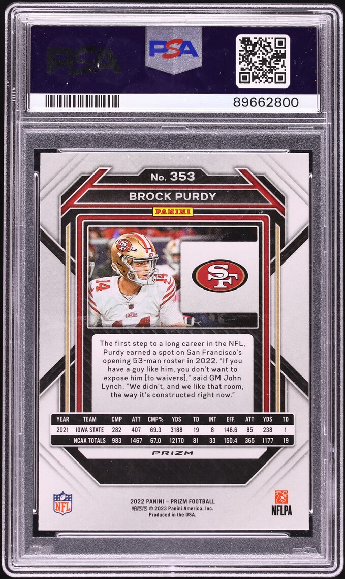 2022 Panini Prizm Silver Brock Purdy ROOKIE #353 PSA 10 GEM MINT