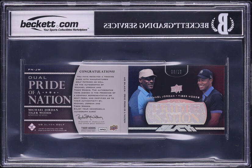 2014 UD Black Pride Of A Nation Michael Jordan Tiger Woods PATCH AUTO /10 BGS 8.5 NM-MT+
