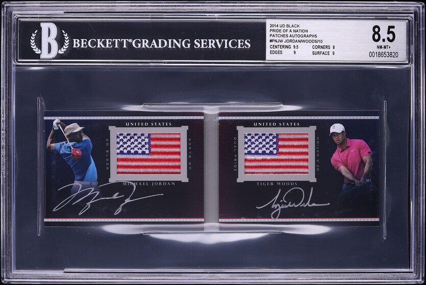2014 UD Black Pride Of A Nation Michael Jordan Tiger Woods PATCH AUTO /10 BGS 8.5 NM-MT+