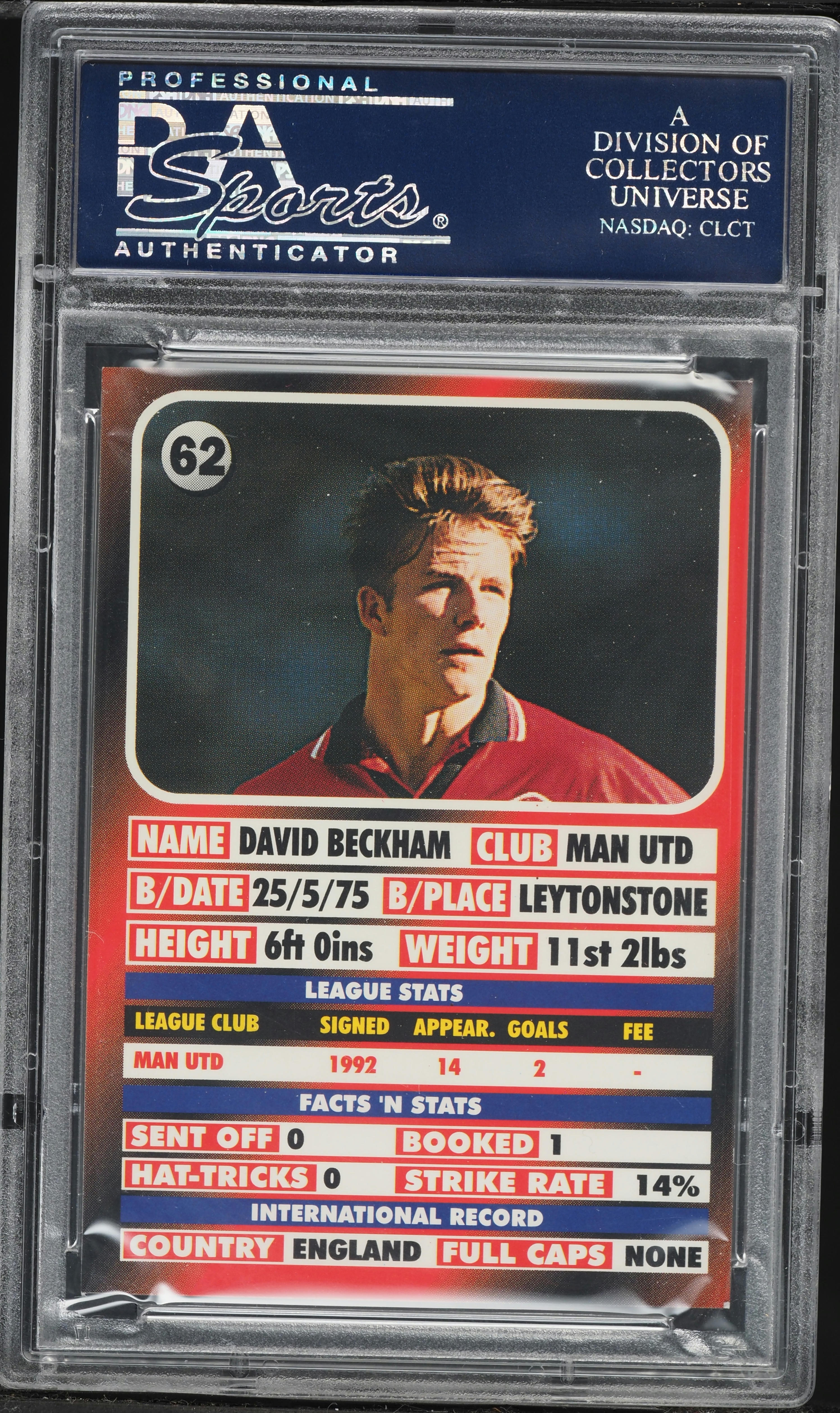 1995 LCD Publishing Premier Strikers David Beckham ROOKIE #62 PSA