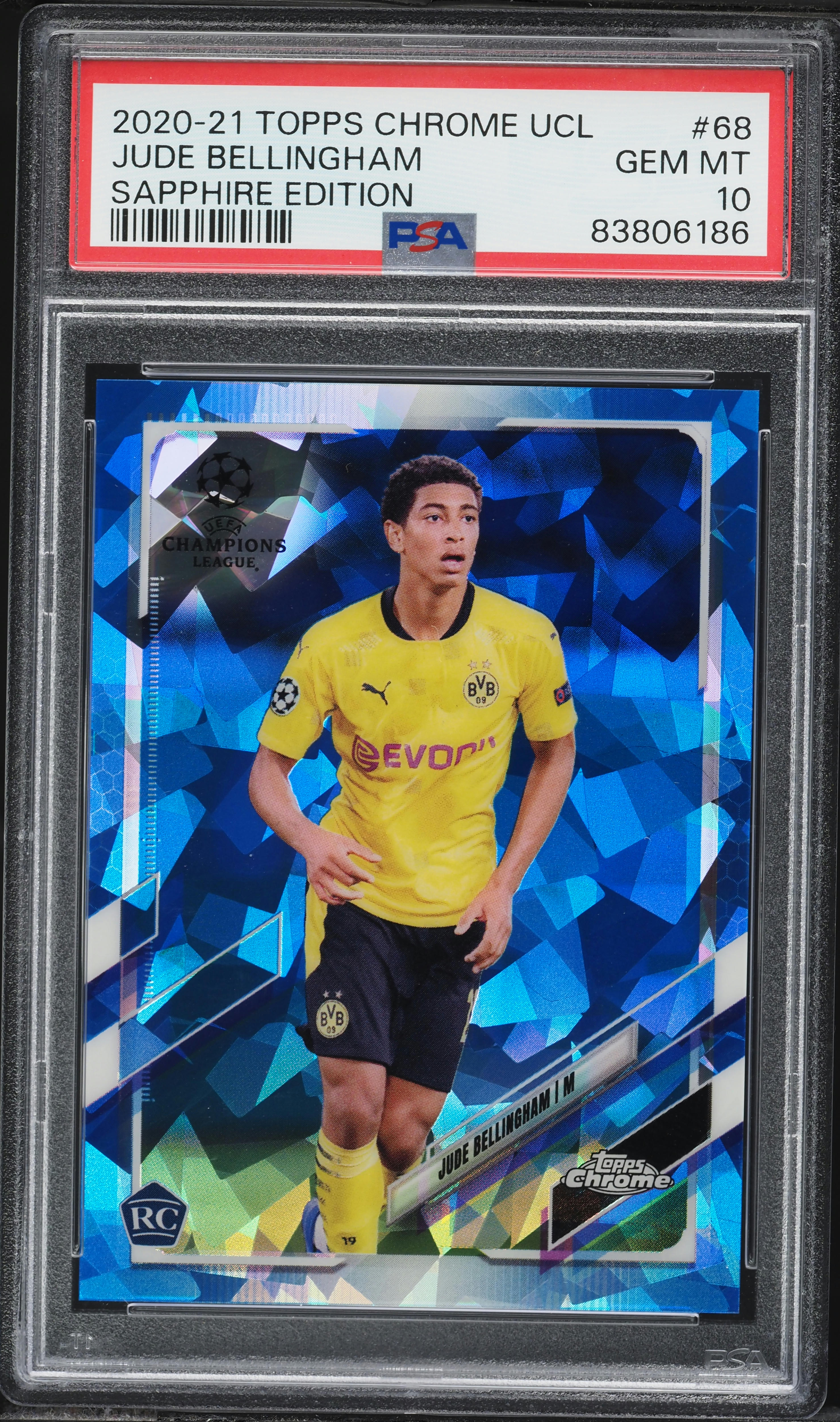 2020 Topps Chrome UEFA Sapphire Jude Bellingham ROOKIE #68 PSA 10