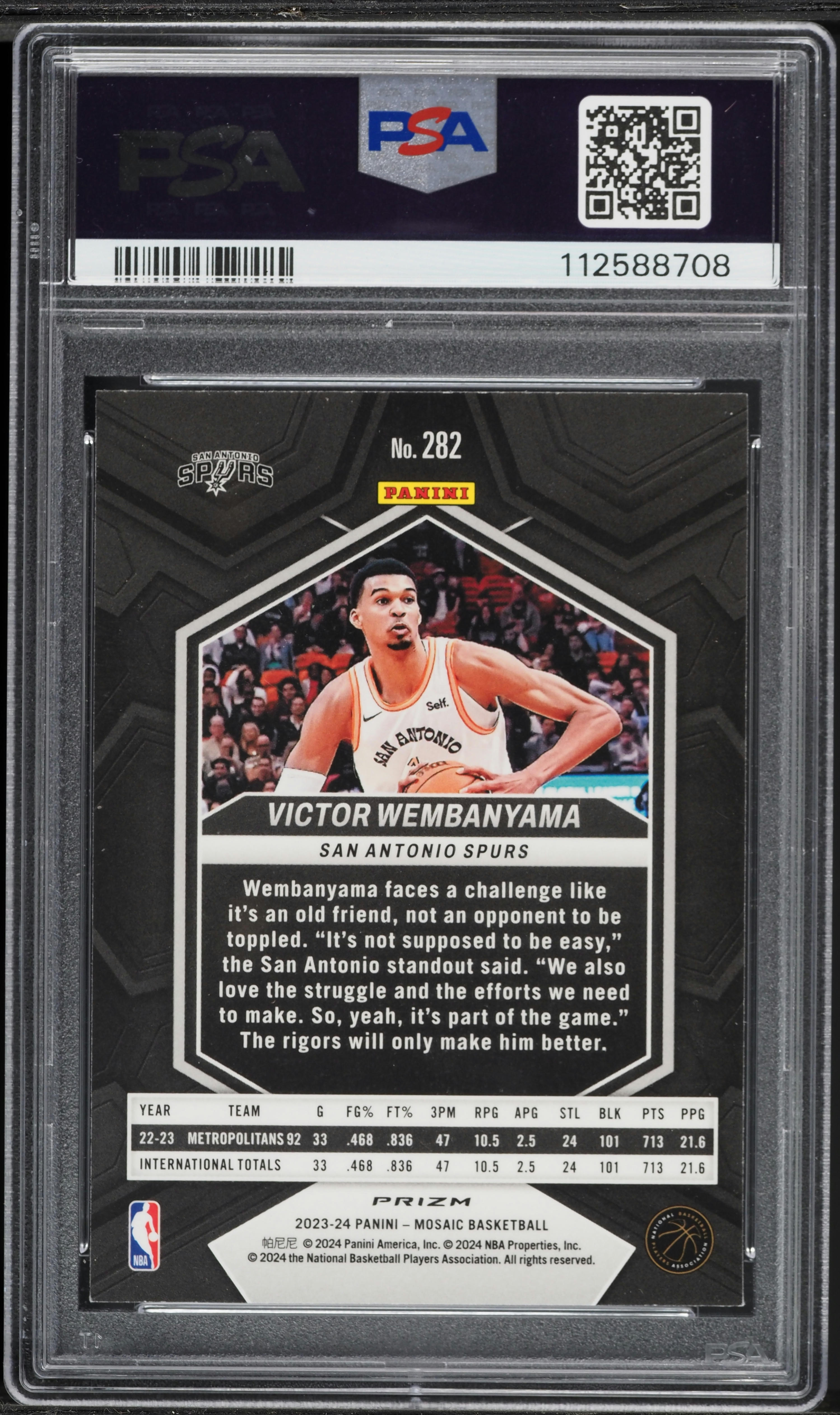 2023 Panini Mosaic Green Victor Wembanyama ROOKIE #282 PSA 10 GEM