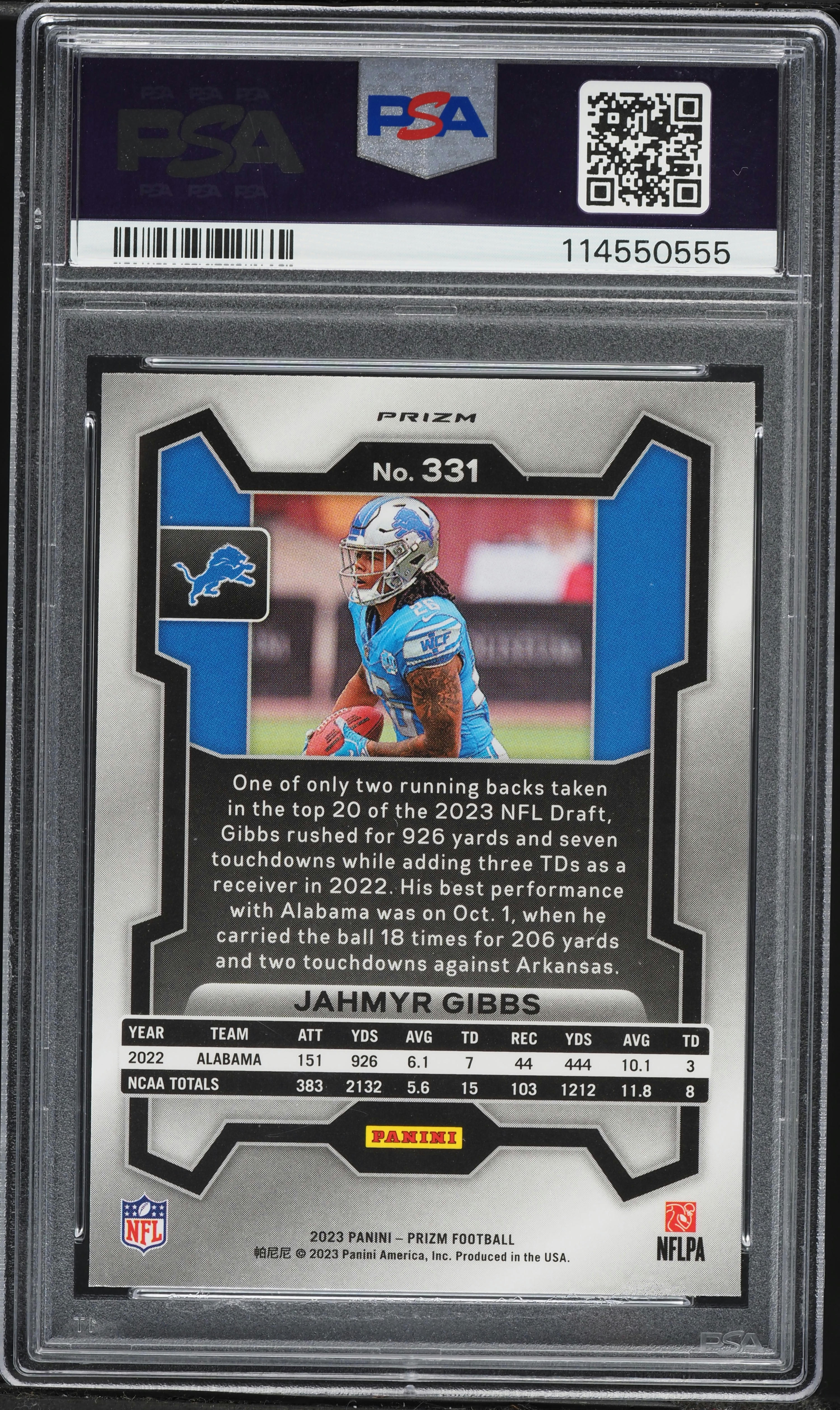 2023 Panini Prizm Red White Blue Jahmyr Gibbs ROOKIE #331 PSA 10