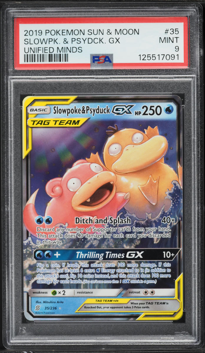 2019 Pokemon Sun & Moon Unified Minds Full Art Slowpoke & Psyduck GX #35 PSA 9 MINT on Fanatics Collect 2019 Pokemon Sun & Moon Unified Minds Full Art Slowpoke & Psyduck GX #35 PSA 9 MINT on Fanatics Collect